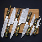 Damascus Chef Set Hand Forged Personalized | Damascus {{/Kitchen Knives-8Pcs}} Chef Set | GROOMSMAN Gift | ANNIVERSARY Gift | CHRISTMAS Gift.